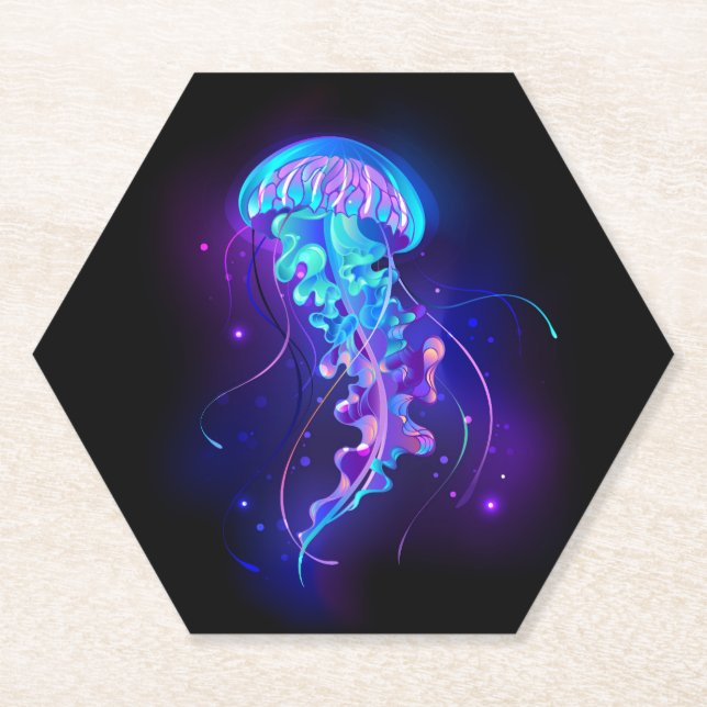 Lebhafte Farbe leuchtende Qualle Untersetzer (Vorderseite)
