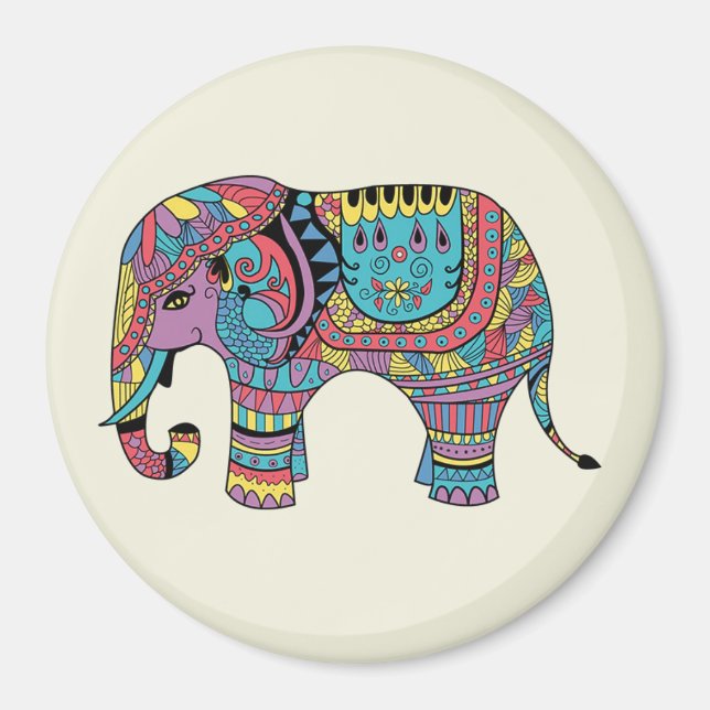 Lebhafte Farbe Mandala Elephant Magnet (Vorne)