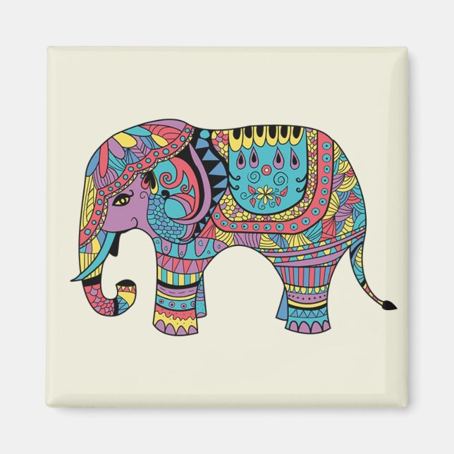 Lebhafte Farbe Mandala Elephant Magnet (Vorne)
