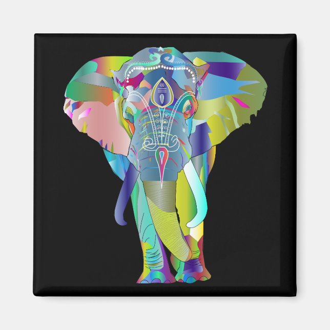 Lebhafte Farbe Mandala Elephant Magnet (Vorne)