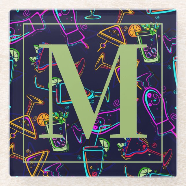 Lebhafte Farben Neon Cocktails auf schwarz Glasuntersetzer (Vorderseite)