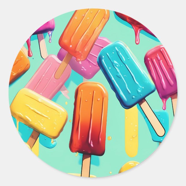 Lebhafte Farben Popsicles Sommer Runder Aufkleber (Vorderseite)