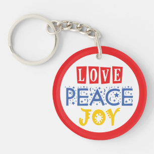 Lebhafte Farben und Worte: Liebe Frieden Freude Schlüsselanhänger
