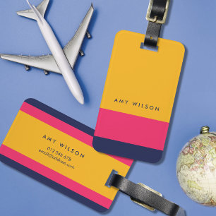Lebhafte, farbenfroh rosa, gelbe Farbblockmarke Gepäckanhänger