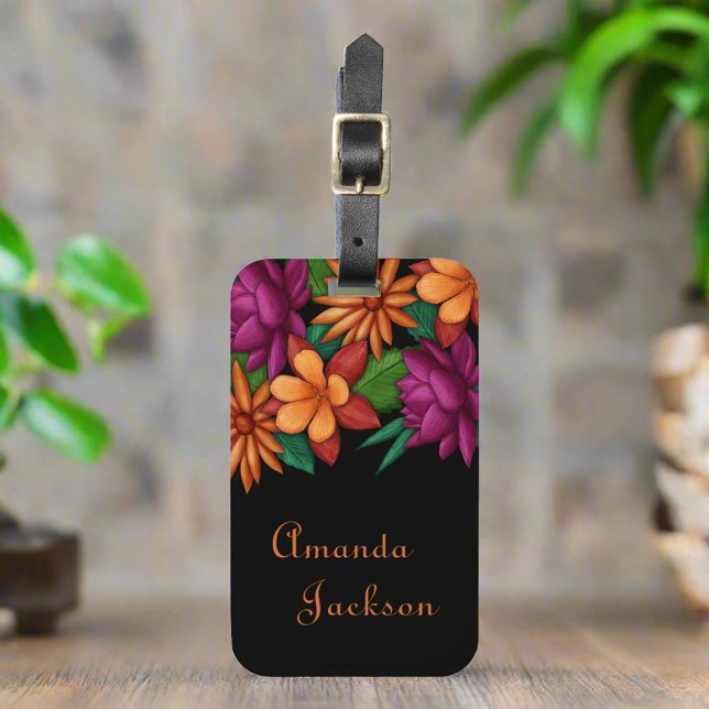 Lebhafte, farbenfrohe blühende Blume Schwarzer Chi Gepäckanhänger (Von Creator hochgeladen)