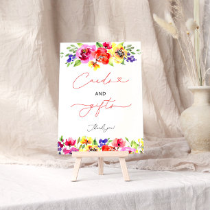Lebhafte farbenfrohe Blumenkarten und Geschenke Poster