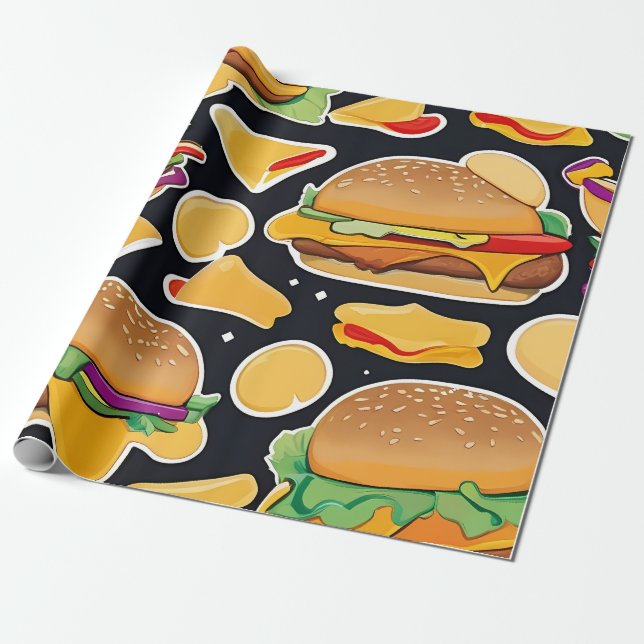 Lebhafte farbenfrohe Cheeseburgers Geschenkpapier (Ungerollt)