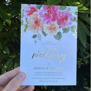 Lebhafte farbenfrohe Frühlingsblumen Hochzeit Gold Folieneinladung