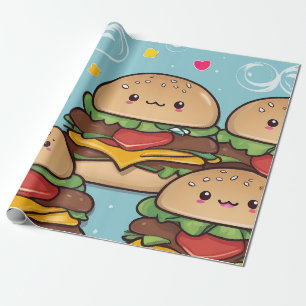 Lebhafte farbenfrohe Kawaii Cheeseburgers Geschenkpapier