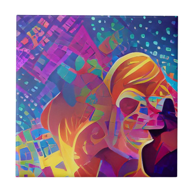 Lebhafte, farbenfrohe, lila-gelbe Fuchsie Fliese (Vorderseite)