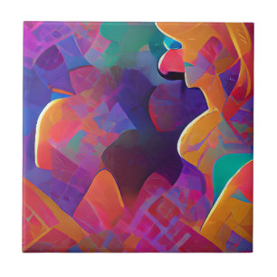 Lebhafte, farbenfrohe, lila-gelbe Fuchsie Fliese