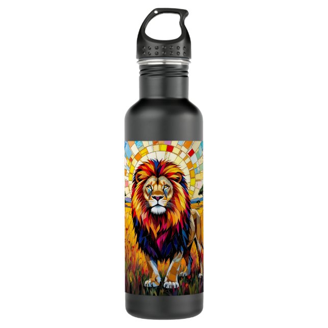 Lebhafte farbenfrohe Lion Mosaik Edelstahlflasche (Vorderseite)