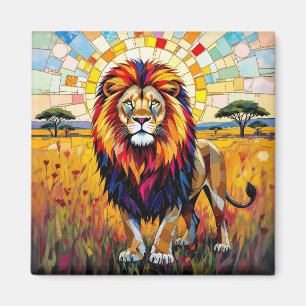 Lebhafte farbenfrohe Lion Mosaik Magnet