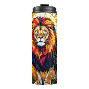 Lebhafte farbenfrohe Lion Mosaik Thermosbecher