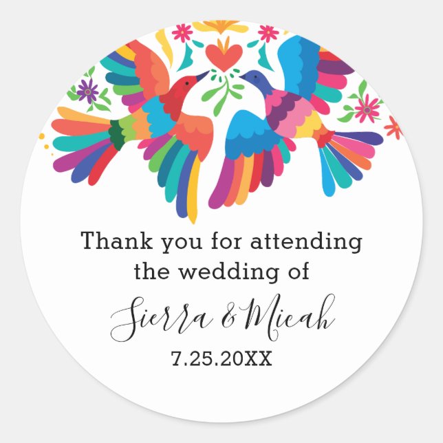 Lebhafte farbenfrohe mexikanische Inspiriert Vögel Runder Aufkleber (Vorderseite)