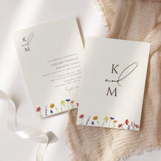 Lebhafte farbenfrohe Monogramm-Wildblume Blütenhoc Einladung