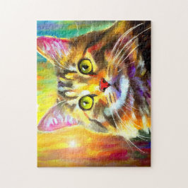 Lebhafte, farbenfrohe, orange graue Tabby Katzenma Puzzle