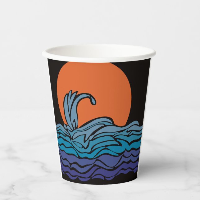 Lebhafte, farbenfrohe Ozeanwellen und Sonnenunterg Pappbecher (Vorderseite)