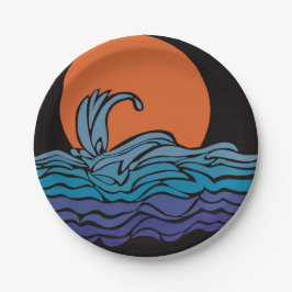 Lebhafte, farbenfrohe Ozeanwellen und Sonnenunterg Pappteller
