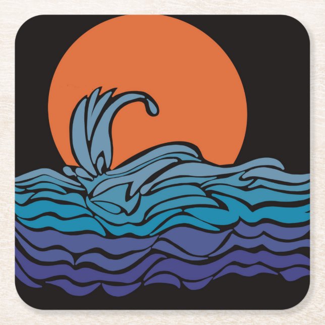 Lebhafte, farbenfrohe Ozeanwellen und Sonnenunterg Rechteckiger Pappuntersetzer (Vorderseite)