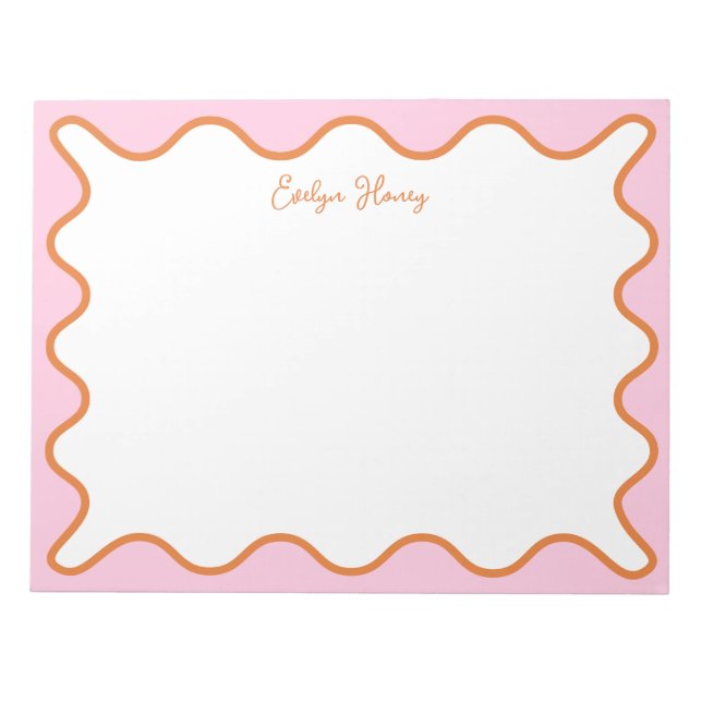 Lebhafte farbenfrohe rosa Orange Wavy Zigzag Borde Notizblock (Vorderseite)