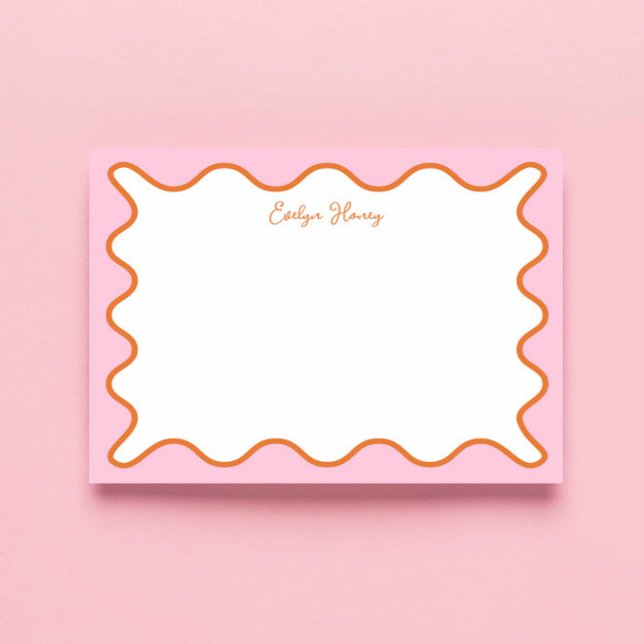 Lebhafte farbenfrohe rosa Orange Wavy Zigzag Borde Notizblock (Von Creator hochgeladen)