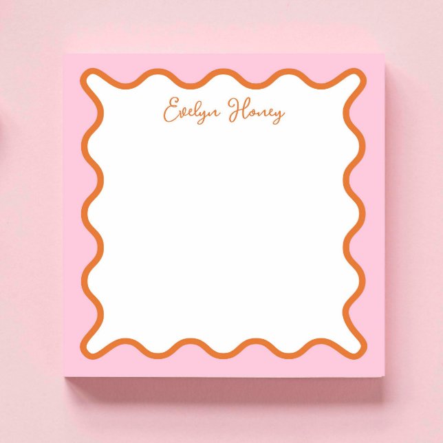 Lebhafte farbenfrohe rosa Orange Wavy Zigzag Borde Notizblock (Von Creator hochgeladen)