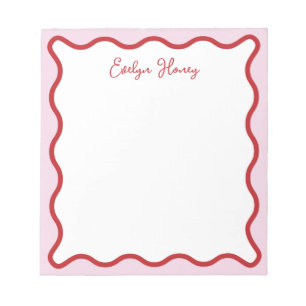 Lebhafte farbenfrohe rosa rote Wavy Zigzag Border Notizblock