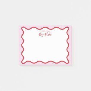 Lebhafte farbenfrohe rosa rote Wavy Zigzag Border Post-it Klebezettel