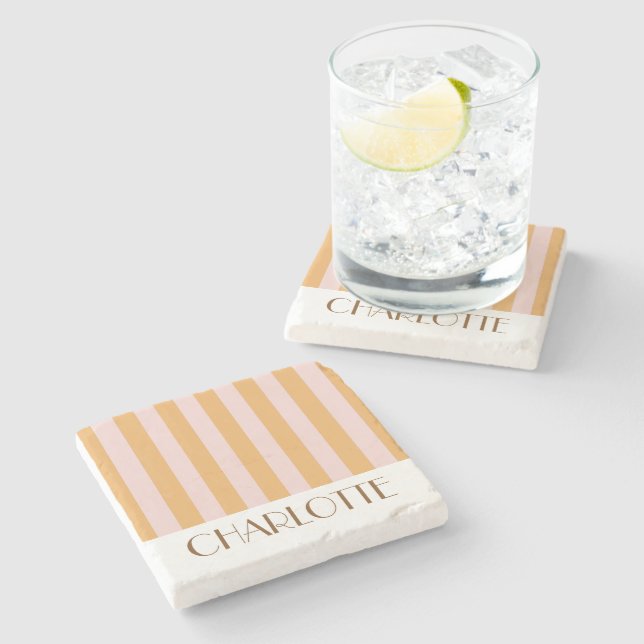 Lebhafte farbenfrohe Streifen gelb, trendige Hochz Steinuntersetzer (Seitenansicht)