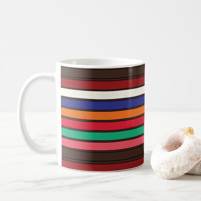 Lebhafte farbenfrohe Streifen Kaffeetasse (Mit Donut)