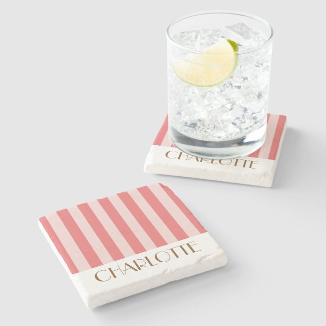 Lebhafte farbenfrohe Streifen pink trendige Hochze Steinuntersetzer (Seitenansicht)