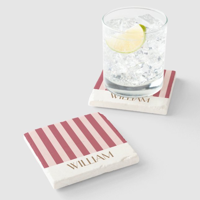 Lebhafte farbenfrohe Streifen rot trendige Hochzei Steinuntersetzer (Seitenansicht)