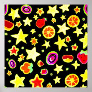 Lebhafte Farbexplosion Frucht Sternmuster Poster