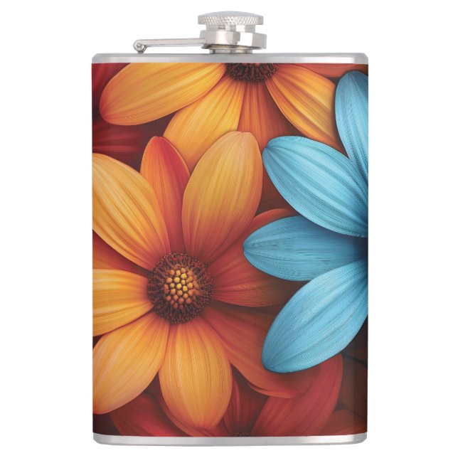 Lebhafte Farbtöne, blau, gelb, orange Farbe Flachmann (Vorderseite)