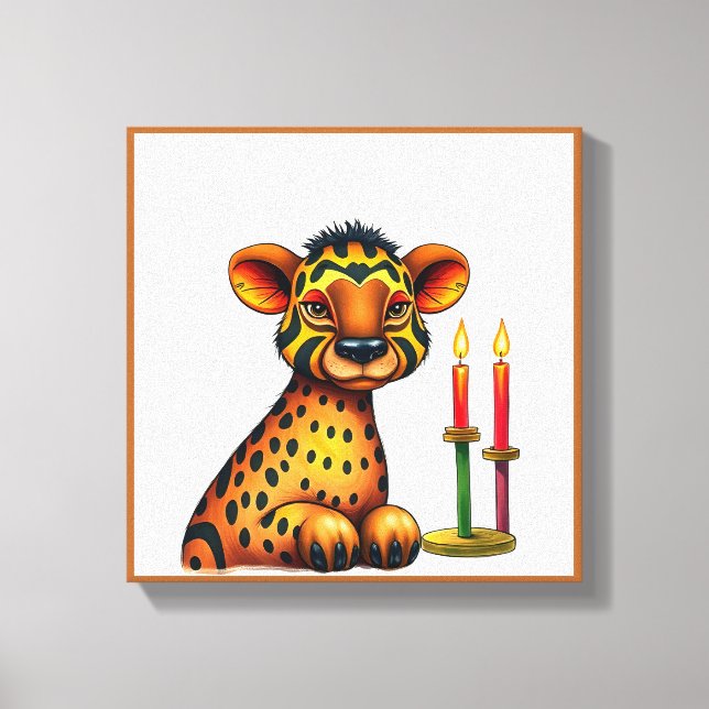 Lebhafte festliche Kwanzaa Wilde Tiere in Verkleid Leinwanddruck (Vorderseite)