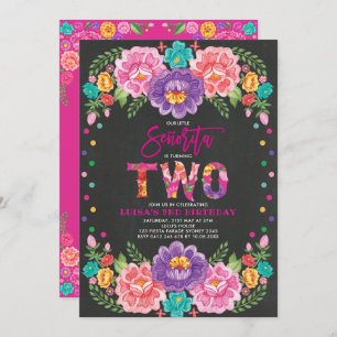 Lebhafte Flora Fiesta Senorita Girl 2. Geburtstag Einladung