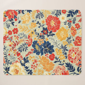 Lebhafte Flora rot, gelb und blau auf weiß Sherpadecke