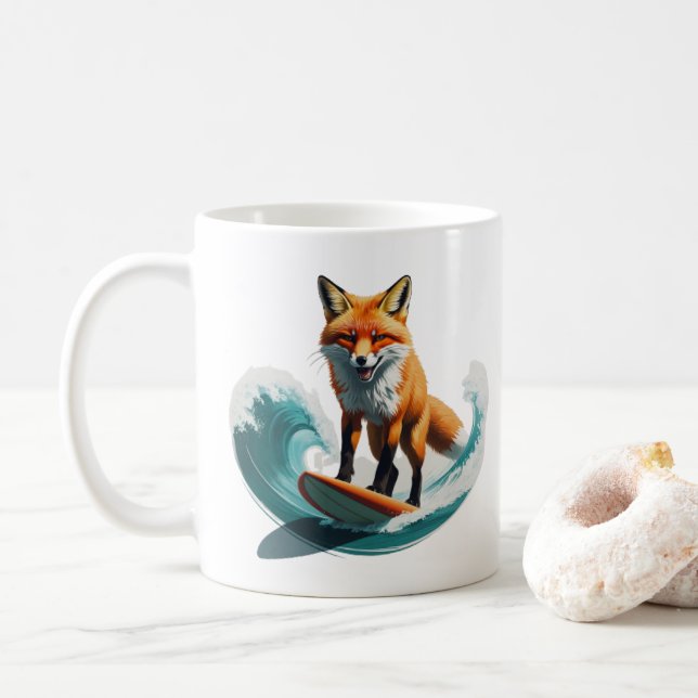 Lebhafte Fox Surfkunst | Detaillierte Konzeption Kaffeetasse (Mit Donut)