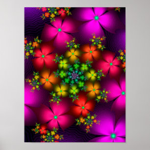Lebhafte Fraktal-Blume Poster