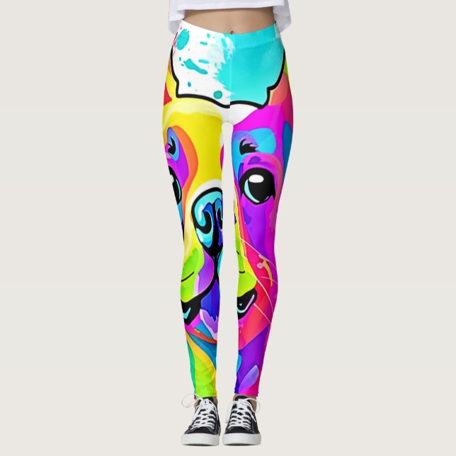 Lebhafte Frenchie Bulldog Puppy Art Leggings (Vorderseite)
