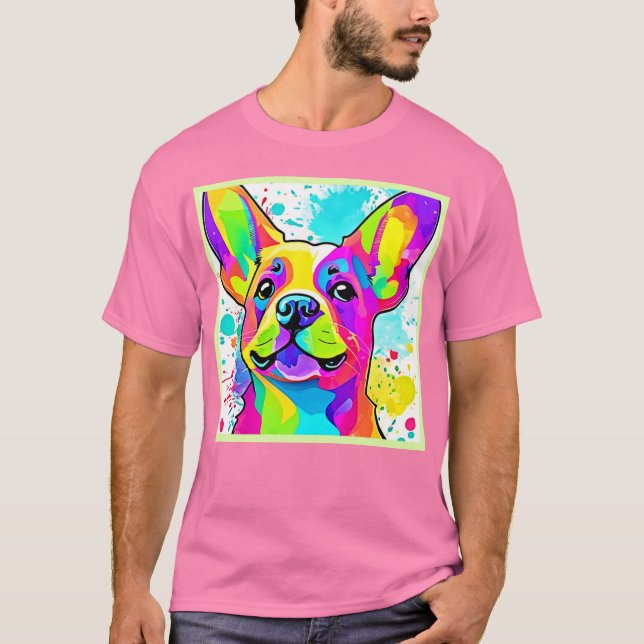 Lebhafte Frenchie Bulldog Puppy Art T-Shirt (Vorderseite)
