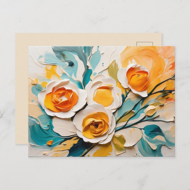 Lebhafte Frühlingsblüte der Blume Öl-Akrylus Postkarte (Vorne/Hinten)