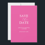 Lebhafte Fuchsia Pink Save the Date Einladung<br><div class="desc">Teilen Sie Ihre Verlobung mit dieser Save the Date minimalen Karte mit. Es bietet einen Mix aus klassischer und Skripttypografie in Weiß auf einem lebendigen fuchsienrosa Hintergrund. Verwenden Sie die Vorlagenfelder, um Ihren Namen und Ihr Hochzeitsdatum anzupassen. Auch passen Sie die Farben an, um Ihr gewünschtes Hochzeitstil zu Anzug. Wählen...</div>