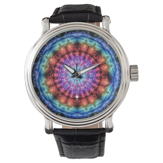 Lebhafte Gefärbte Krawatte Kaleidoskop Rainbow Man Armbanduhr (Vorderseite)