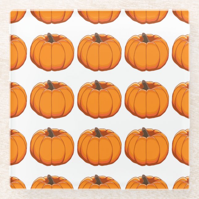 Lebhafte gelbe Kürbis-Musterillustrierung. Glasuntersetzer (Vorderseite)