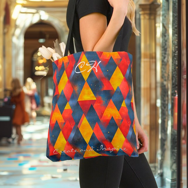 Lebhafte geometrische Dreiecke in Rot, Gelb, Blau (Von Creator hochgeladen)