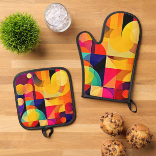 Lebhafte geometrische Harmonie Ofenhandschuh & Topflappen-Set