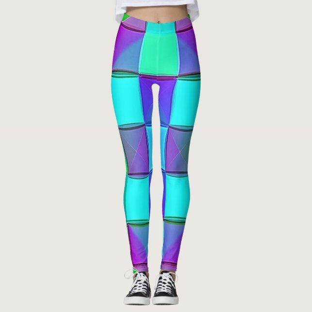 Lebhafte geometrische Lichtwellen Leggings (Vorderseite)
