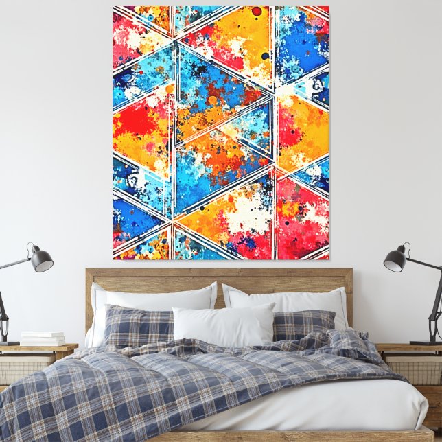 Lebhafte geometrische Splash Art Leinwanddruck (Insitu (Schlafzimmer))